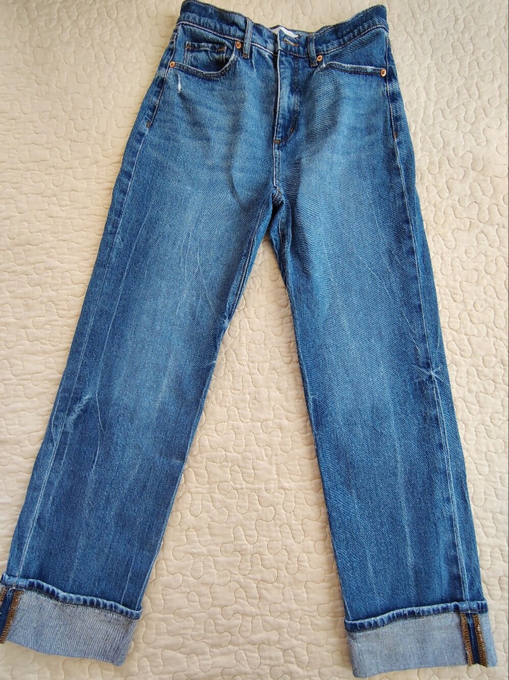 LOFT The Straight Cuffed Denim Jeans Medium Wash - Size 26 / 2